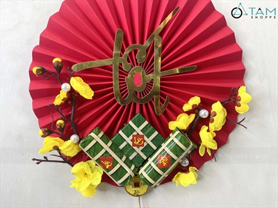 Vòng treo cửa Tết Quạt giấy nhung Đỏ Tết bánh chưng xanh [3 kiểu - Nhẹ] N30cm VTC-T-47